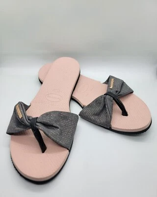Chanclas Havaianas Mujer 9/10 Rosa y Negro St. Tropez Brillo Hechas en Brasil 39/40 Foto 1 de 4