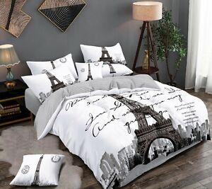 All Size Bed Ultra Soft Quilt Duvet Doona Cover Set Bedding Paris Eiffel Tower