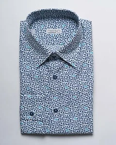 Camisa deportiva Zilli $1,250 nueva con etiquetas azul blanco estampado de peces Roma calce ajustado (41 ue) 16 EE. UU. - Imagen 1 de 4