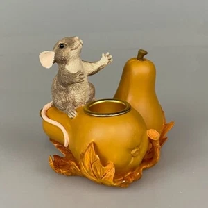 Charming Tails Candle Holder Taper Tall Pair of Pears Autumn Fall Leaves RARE - Picture 1 of 8