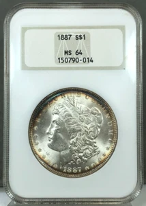 1887 U.S. $1 Morgan Silver Dollar NGC MS64 ~ Old Fatty Holder ~ Rim Toner - Picture 1 of 4