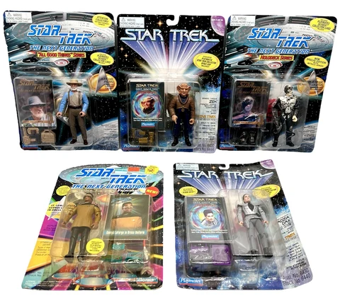 Star Trek Action Figure Set Of 5 Playmates Exclusives Jean Luc Picard Box Wear Cover