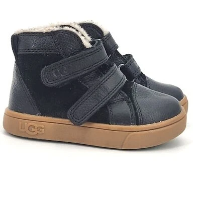 UGG Rennon High Top Sneaker Toddler Size 6 Black Leather Wool Trim Winter Casual - Image 1 of 4