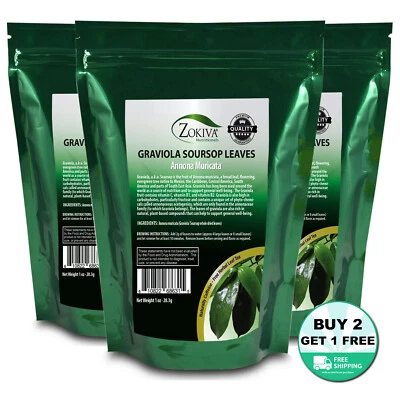 Guanábana Graviola Hojas Paquete de 3 x 1 oz - Hojas De Guanábana Annona Muricata Té Foto 1 de 4