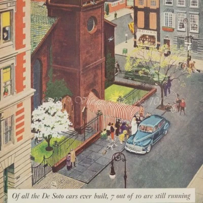 Chrysler DeSoto 1945 sedán coche clásico iglesia boda foto arte decoración impresión anuncio Foto 1 de 4