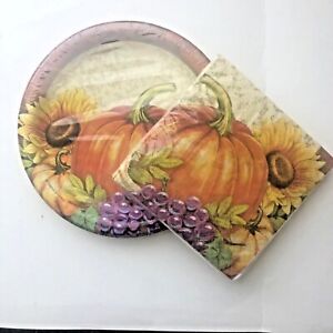 Party Creations Fall Thanksgiving 7" Paper Plate & 5" Napkin Set-Pumpkin-NEW