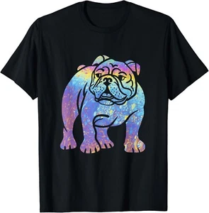 English Bulldog Vintage / Groovy Retro Tie-Dye Bulldog Lover Gift Unisex T-Shirt - Picture 1 of 3