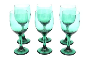 Libbey Juniper Green Wine Glass Water Goblet Lot 6 Emerald Color Dining Table - Picture 1 of 4
