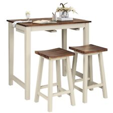 3-Piece Bar Table Set Kitchen Counter Height Pub Table with 2 Saddle Bar Stools