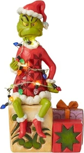 Jim Shore The Grinch on Present Wrapped in Lights Figurine 6008887 Dr. Seuss - Picture 1 of 5