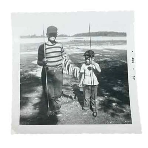 Two Boys Showing Off Caught Fish August 1957 Vintage Photo CBX - Picture 1 of 5