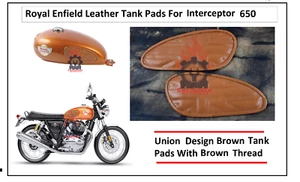Royal Enfield Union Jack Style "TANK KNEE PAD" With Tan Thread Interceptor 650 - Picture 1 of 9