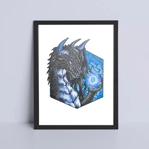 Art Print, Dragon with Dice Art Print, Game Room Wall Poster, Desk Picture, Gift - Picture 1 of 3