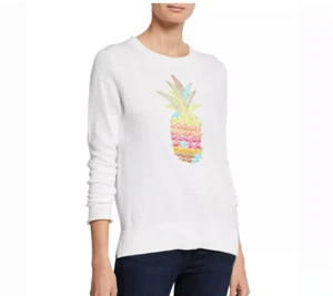 Lisa Todd pineapple sweater lightweight cotton spring pullover embroidered sz M - Picture 1 of 10