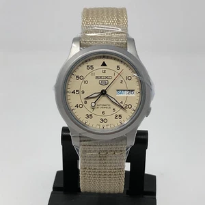 Seiko 5 Automatic SNK803 SNK803K2 Mens Beige Dial Nylon Strap Watch Field - Picture 1 of 15