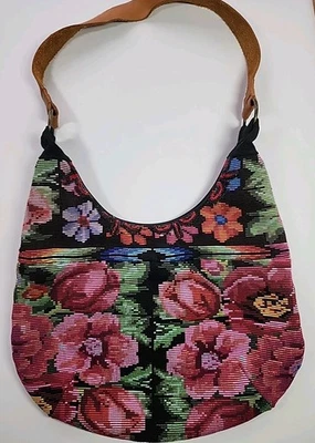 Bolso de Hombro Hobo Floral Bordado Tejido Altiplano Cartera Tapiz Bohemio De Colección Foto 1 de 4
