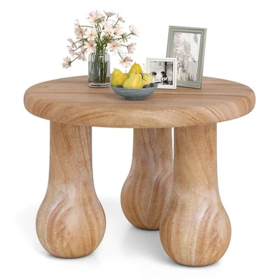 "Mesa de centro pequeña de madera maciza de caoba de 24"" con patas de columna superior engrosadas para porche" Foto 1 de 4