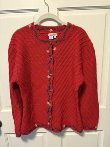 Jos A Bank Red Holiday Wool Vintage Cardigan Damen Strick Pullover Gr. M Medium - Bild 1 von 5