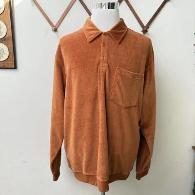 Suéter polo vintage anos 90 veludo ferrugem laranja manga longa GG - Imagem 1 de 4