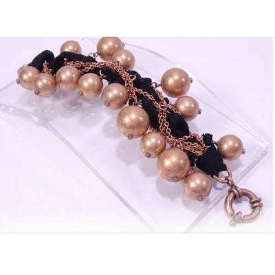Pulsera de cadena de cinta negra con cuentas de vidrio bronce metálico J.Crew para mujer nueva sin etiquetas 89 Foto 1 de 3