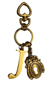 Vtg Juicy Couture Gold Tone Purse Keychain Charm J Letter Lock Keyhole Heart - Picture 1 of 7