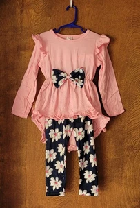 NWT 2 Piece Floral Outfit size 5-6 year (6T) from PatPat pink ruffle navy school - Picture 1 of 9