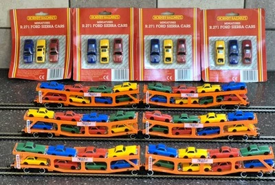 3x Hornby R666 Cartic Articulated Car Carriers 90510 & 4x R271 Ford Sierra Cars. - Image 1 of 4