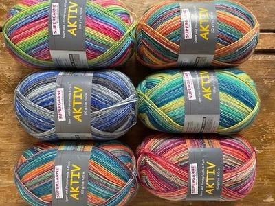 6 x 100gr. Sockenwolle 4-fädig ❤NEU❤ Supergarne Aktiv ❤  Wollpaket 542 - Bild 1 von 4