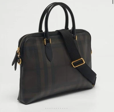 Burberry Brown/Black Smoked Check Coated Canvas and Leather The Barrow Briefcase - Image 1 of 4