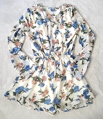 Mameluco Cecico Floral Gasa Manga Larga Pequeño Boho Festival Y2K Forrado Cuello en V Foto 1 de 4