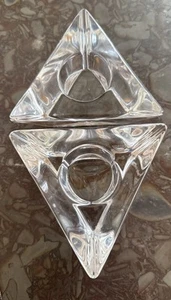 ORREFORS Sweden Clear Crystal Triangle Candle Holders Pair 2 EUC Swedish - Picture 1 of 7