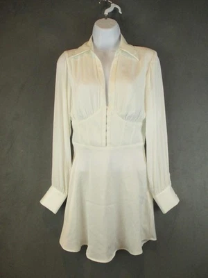 Vestido Urban Outfitters Feminino Pequeno Branco Manga Longa Gola Botão Mini Novo com etiquetas - Imagem 1 de 4