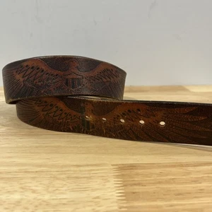 Vintage TOOLED Belt EAGLE America USA 30 Brown WESTERN Cowhide Leather Grisham’s - Picture 1 of 7
