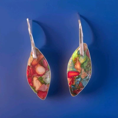 Natural Imperial Jasper Stone Teardrop Dangle Earrings Gemstone Drop Earrings - Image 1 of 3