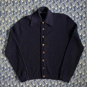 ¿Verdadero Vintage años 50? Suéter Azul Marino Oscuro Botón Preppy Acrílico Mezcla Lana Unisex - Imagen 1 de 14