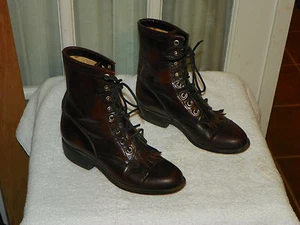 Women's Larry Mahan Leather Western Burgundy Lace Up Ropers Size 4.5 M - Picture 1 of 9