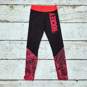JUSTICE 12 Girls Hockey Black Pink Leggings Pants EUC 12 - Picture 1 of 3