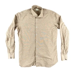 Luigi Borrelli Napoli Shirt Men's 16 / 41 Beige Striped Linen Cotton Italy - Picture 1 of 9