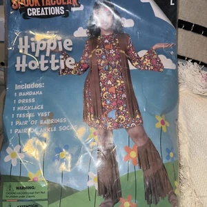 Women Large L 70s Hottie Hippie Costume Set for Halloween leggings jewelry T14 - Picture 1 of 2