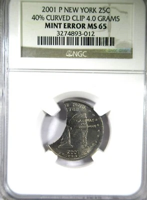 2001P New York state quarter with a 40% clipped planchet # 861 - Image 1 of 4