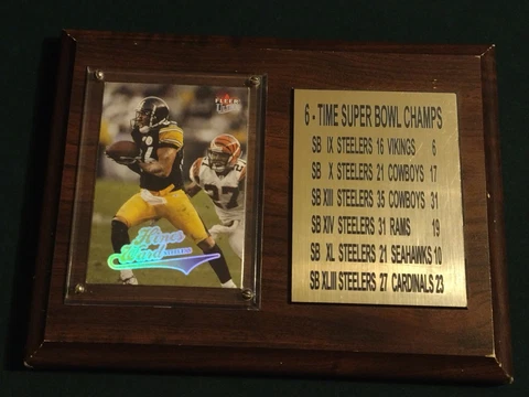Steelers 6-Time Super Bowl Champs Plaque with Hines Ward 2004 Fleer Ultra card Cover