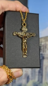 Halskette mit goldenem Anhänger Kruzifix Kreuz 50 mm, in Box. 56cm Kette - Bild 1 von 9