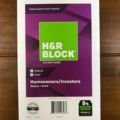 H&R Block Tax Software Homeowners Investors  2018 Deluxe PC CD State Federal - Image 1 of 3