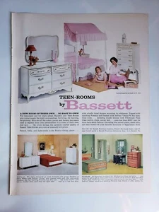 Lote de 2 anuncios estampados de muebles Bassett 1961 efímeros decoración artística de pared - Imagen 1 de 2