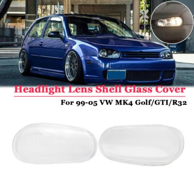 2x Front Headlight Lens Cap Cover For 1999-2005 VW MK4 Golf/R32 Lampshade Glass Foto 1 de 4