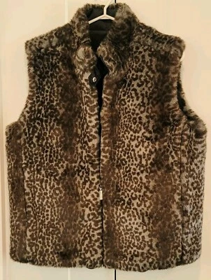 Chaleco Guess USA Mujer Leopardo Azul Negro Imitación Piel Reversible M Foto 1 de 4