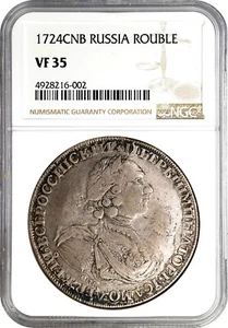 RUSSIA Sun Ruble 1724-CNB St. Petersburg Mint Peter I NGC VF-35 - Picture 1 of 4