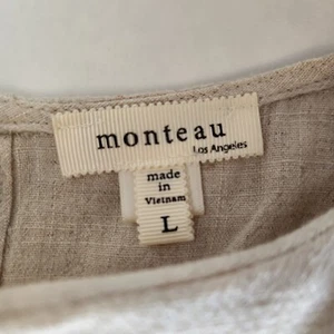 Monteau Peasant Cottagecore Linen Blend Dress Size Large Solid Sleeveless Belt - Picture 1 of 7