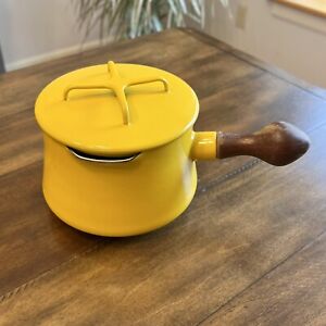 Vintage Dansk, Yellow Enamel 1 Qt Pot, Sauce pan With Lid, Wood Handle,  France