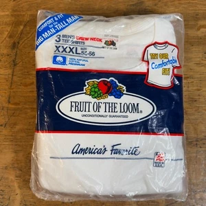 New 1992 XXXL Fruit Of The Loom Mens 3 Pack Vintage Crew Neck White T Shirts - Picture 1 of 9
